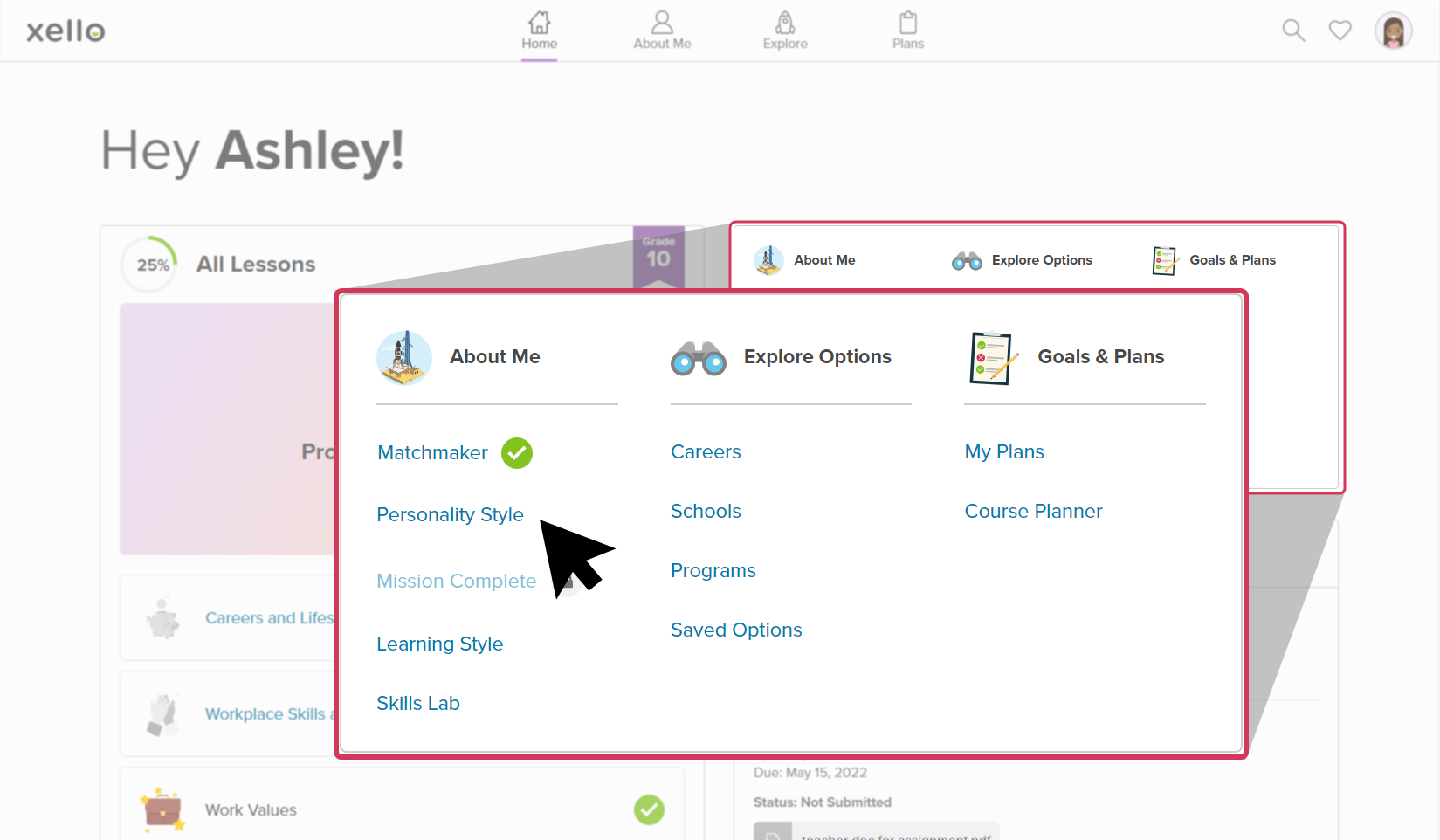 Access Matchmaker from the student dashboard